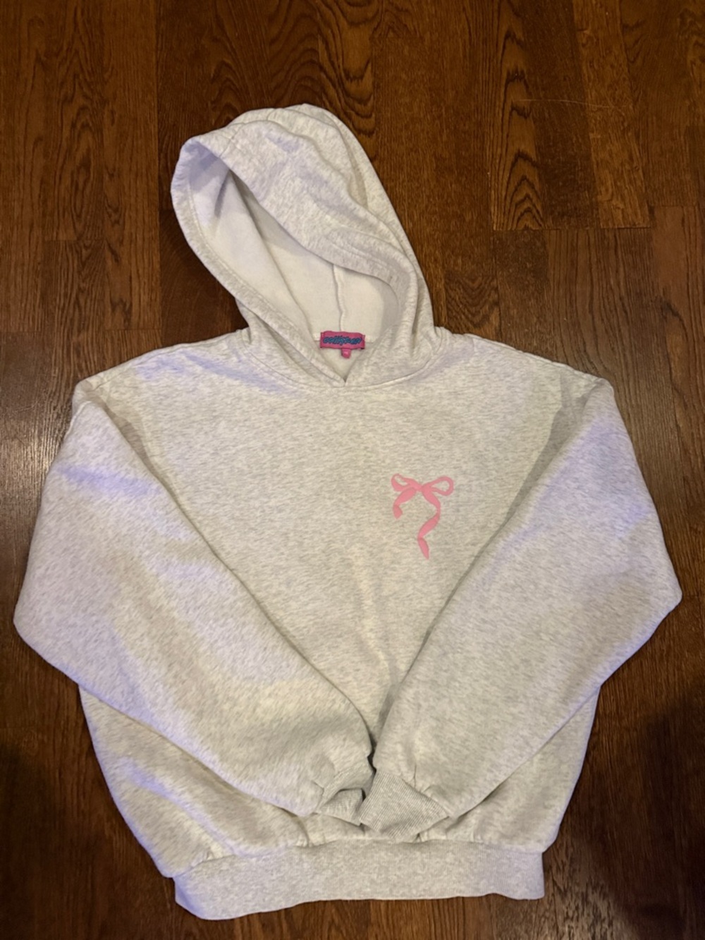 Edikted Light Gray Hoodie with Pink Bow Accent